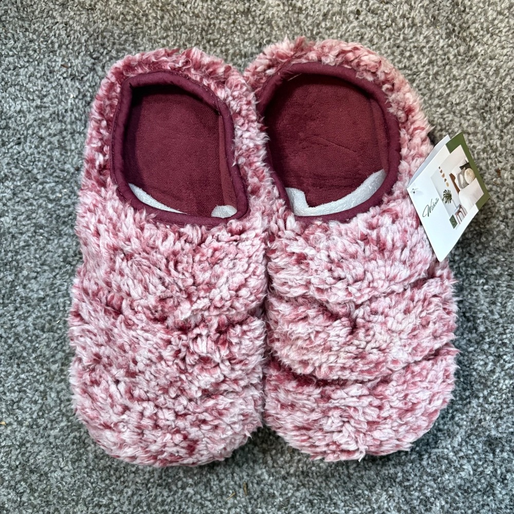 Wishcotton Women's  9-10 Wine Heather Sherpa Slippers Slip on Large‎ New